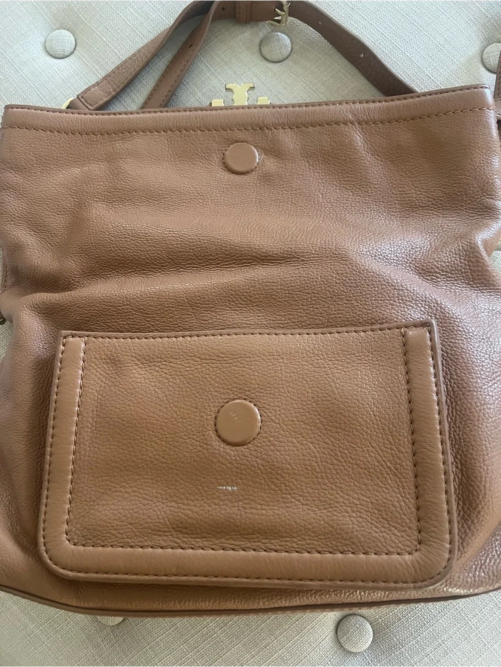 Tory Burch Cognac Fold over Amanda  Tan Leather Shoulder Bag with Gold Hardware